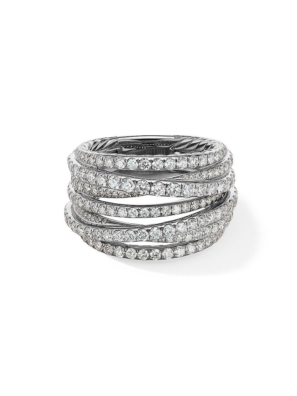 Womens Pav Crossover Ring In 18K White Gold With Diamonds Product Image