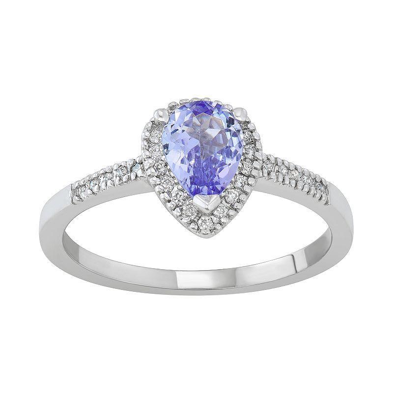 The Regal Collection 14k Gold Tanzanite & 1/10 Carat T.W. IGL Certified Diamond Teardrop Ring, Womens Purple Product Image