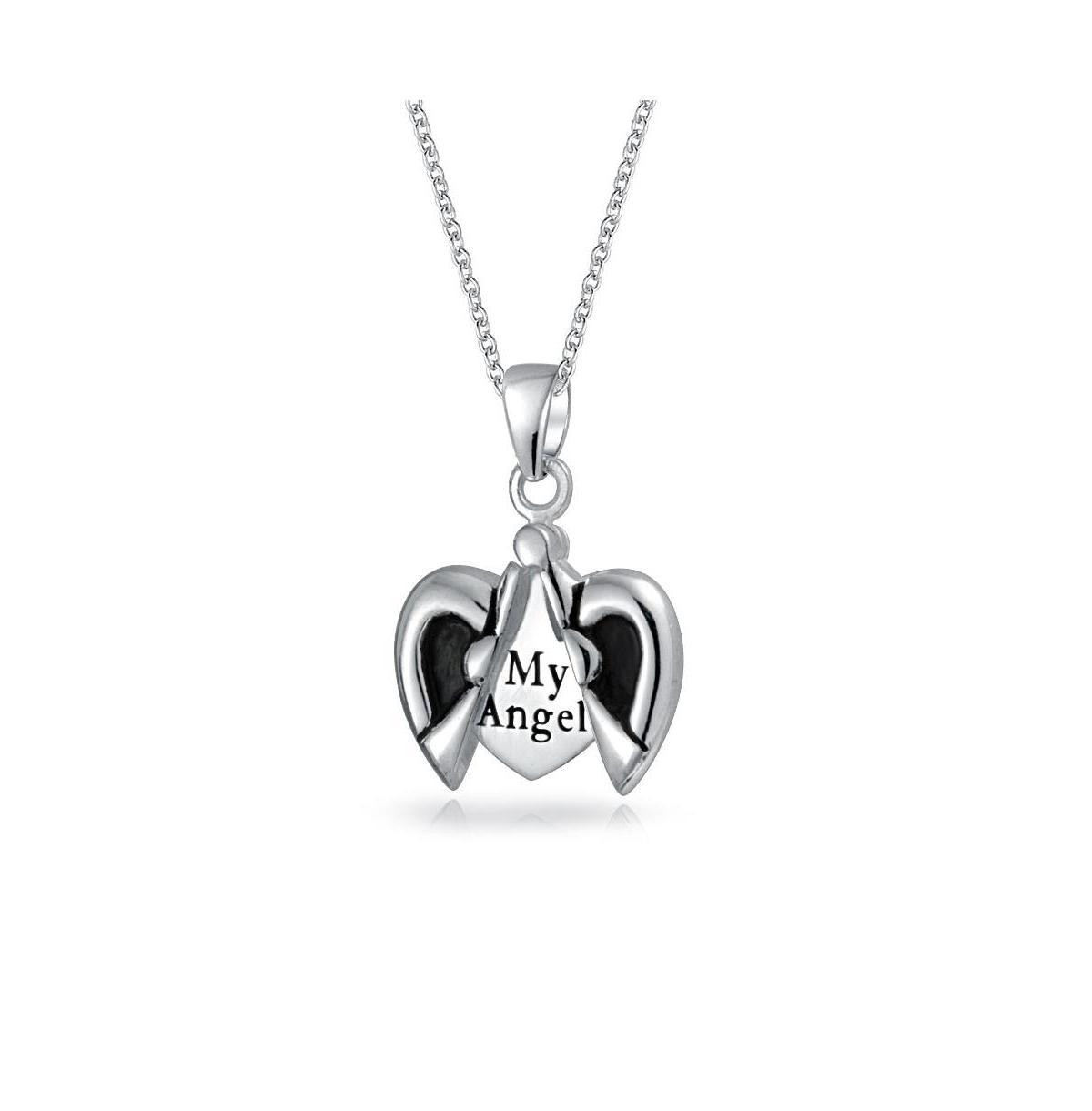 Inspirational My Angel Word Opening Heart Shape Angel Wing Locket Pendant Necklace For Women .925 Sterling Silver Product Image