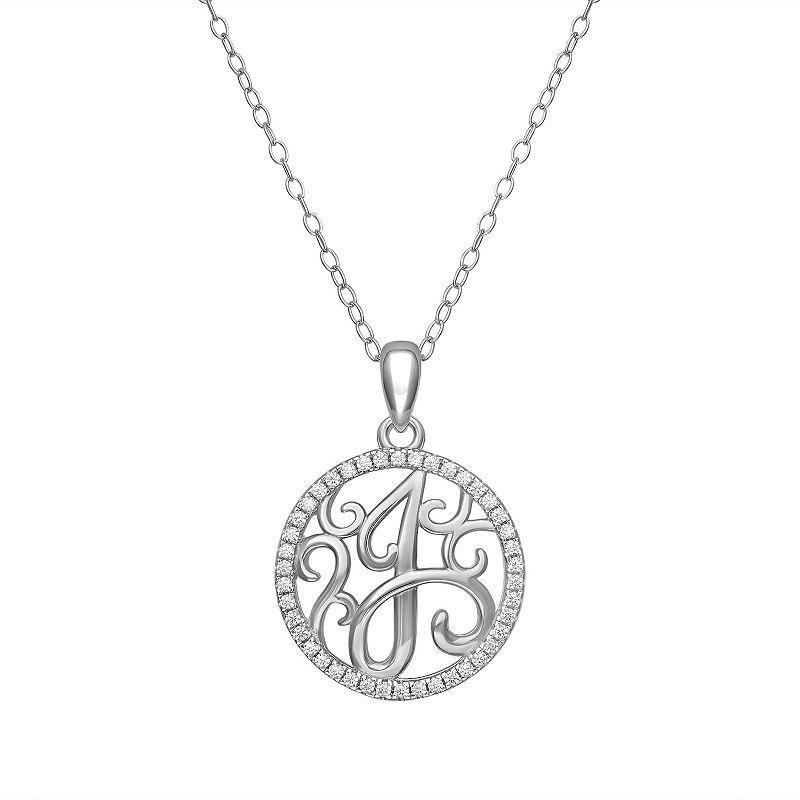 PRIMROSE Sterling Silver Cubic Zirconia Initial Pendant Necklace, Womens Grey Product Image