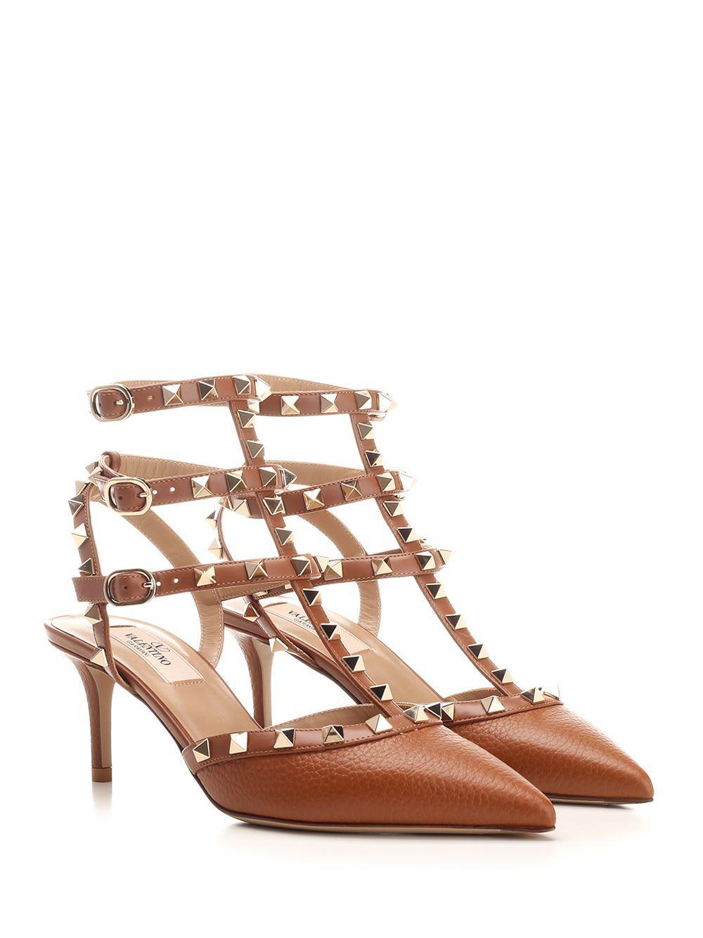 VALENTINO GARAVANI Rockstud 65 Leather Pumps In Brown Product Image