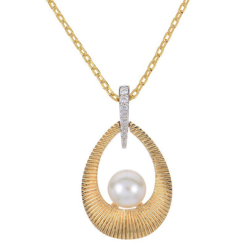 PearLustre by Imperial 14k Gold Over Silver Two Tone Freshwater Cultured Pearl & Lab-Created White Sapphire Door Knocker Pendant Necklace, Womens Product Image