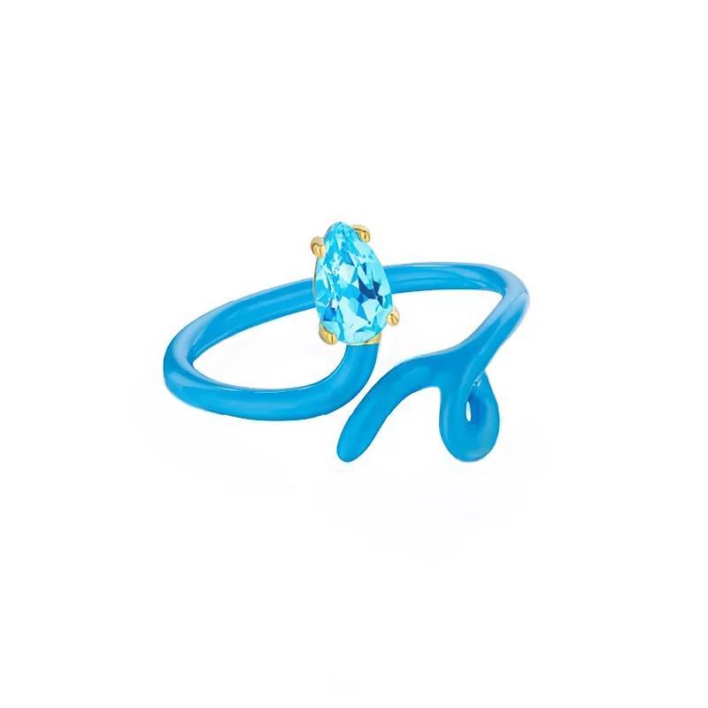 House of Frosted 14k Gold Over Silver Blue Enamel & Blue Topaz Ring, Womens Gold Tone Product Image