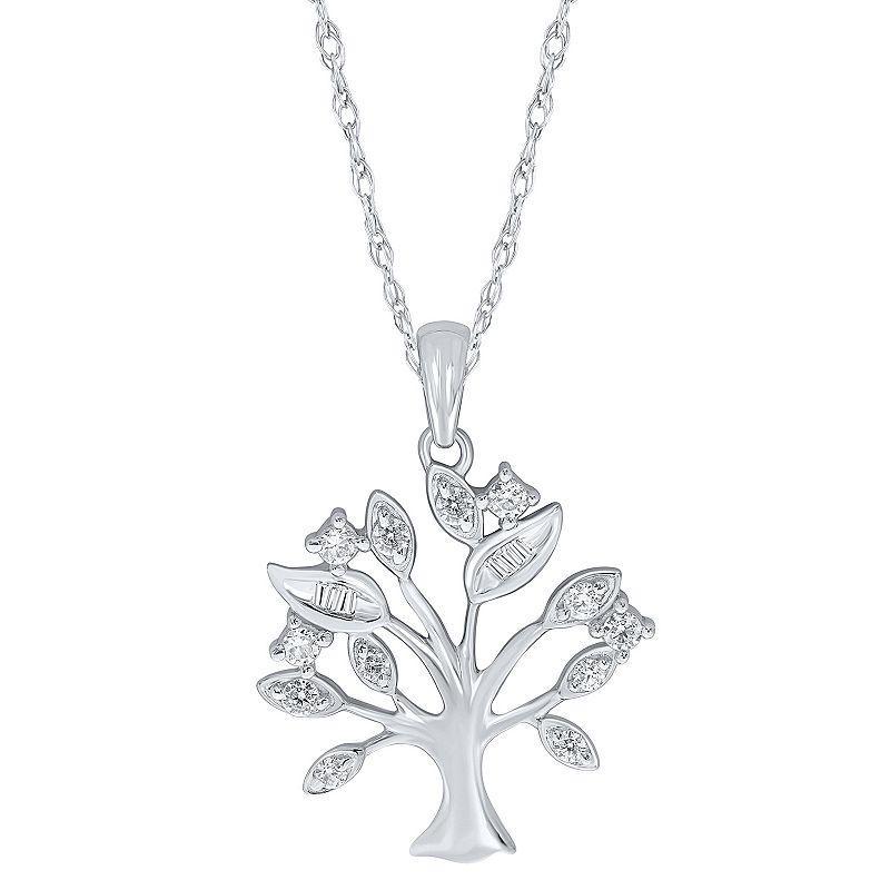 10k Gold 1/4 Carat T.W. Diamond Tree of Life Pendant Necklace, Womens 10k White Gold Product Image