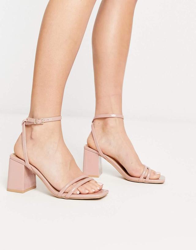 Truffle Collection square toe block heel barely there sandals in beige Product Image