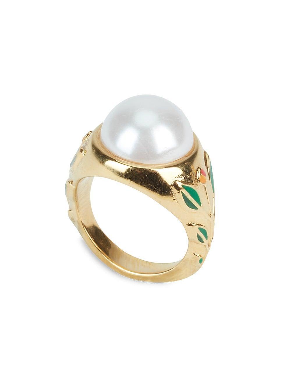 Mens Faux Glass Pearl Signet Ring Product Image