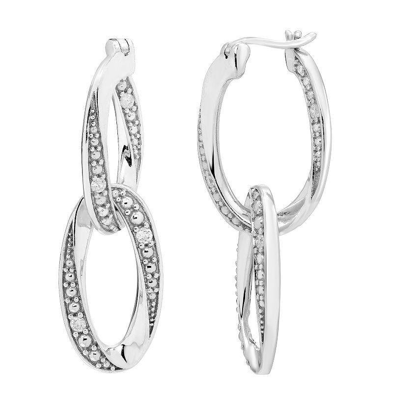 Boston Bay Diamonds Sterling Silver 1/10 Carat T.W. Diamond Twisted Chain Hoop Earrings, Womens Product Image