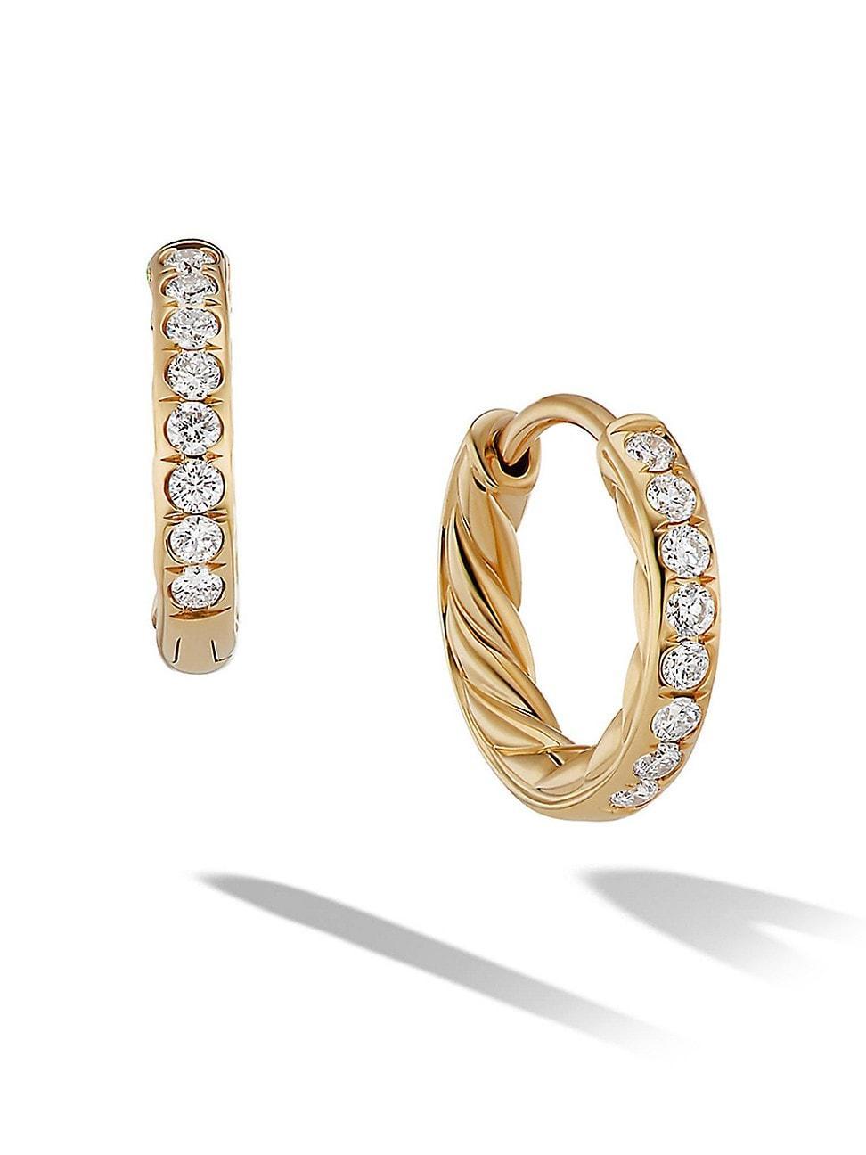 Womens Sculpted Cable Huggie Hoop Earrings In 18K Yellow Gold With Pav Diamonds Product Image