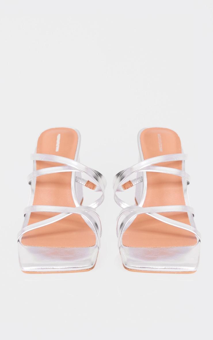 Silver PU Square Toe Strappy Block Heel Mule Sandals Product Image