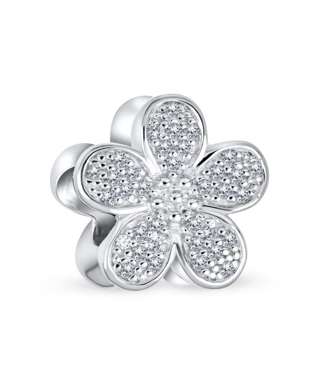 Bling Jewelry Sparkling Clear Cz Pave Of Flower Shape Daisy Charm Bead For Women .925 Sterling Silver For European Bracelet Product Image