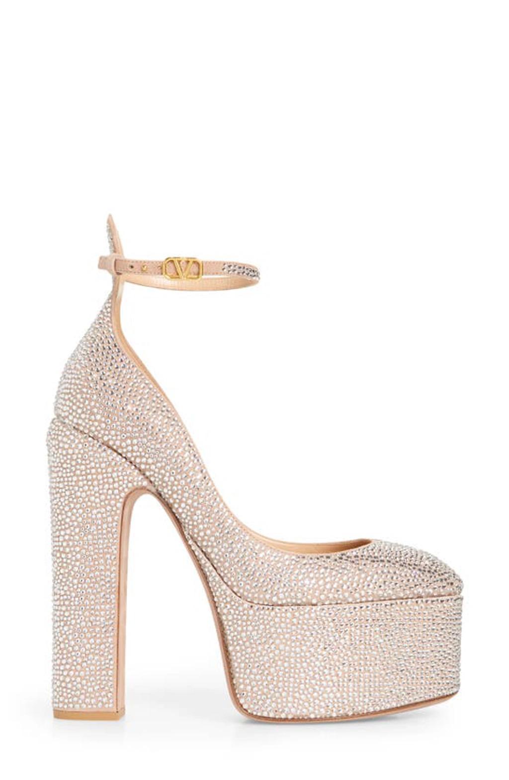 Crystal-embellished Leather Platform Pumps In Crystal Rose Product Image