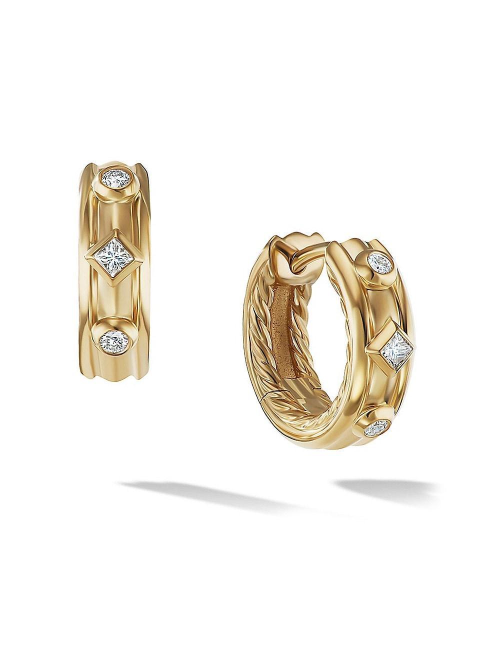 David Yurman 18K Yellow Gold Modern Renaissance Diamond Huggie Earrings Product Image