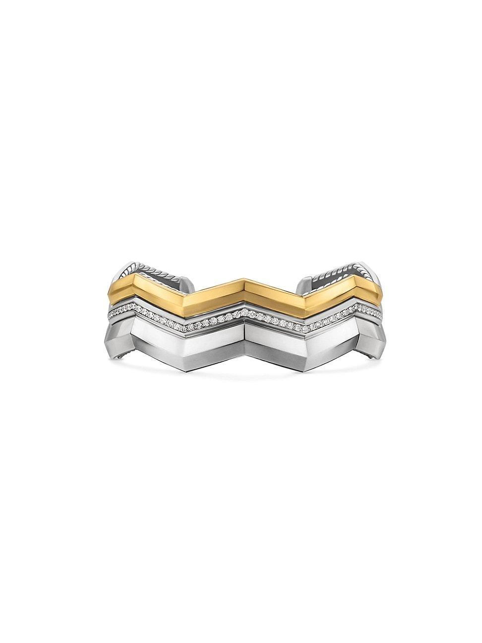 Womens Zig Zag Stax Three Row Cuff Bracelet in Sterling Silver Product Image