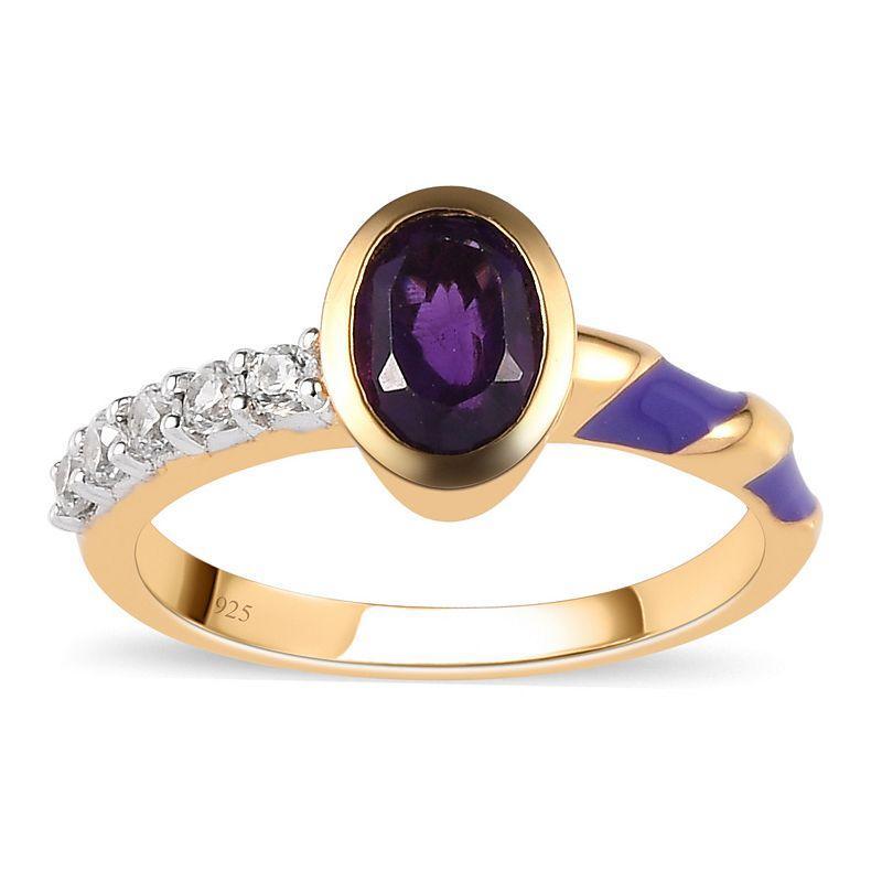 14k Gold Over Silver Oval Amethyst & White Zircon Accent Ring, Womens Gold Tone Product Image