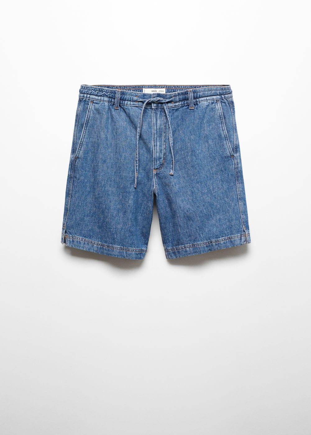 MANGO MAN - Denim bermuda shorts with drawstring dark blueMen Product Image