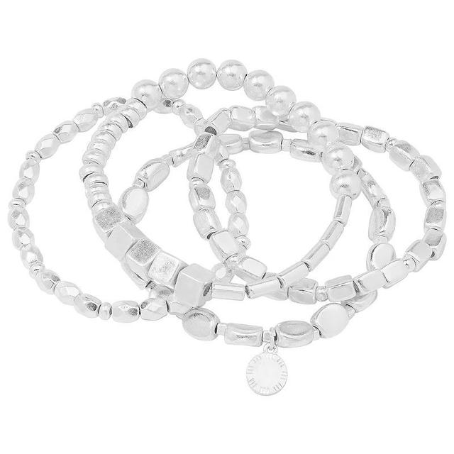 Sonoma Goods For Life 4-Piece Silver Tone Multi-Shape Beaded Bracelet Set, Womens Product Image