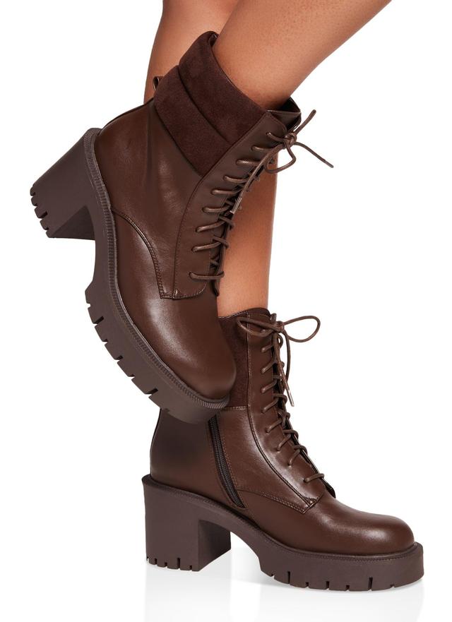 Womens Lace Up Lug Sole Chunky Heel Combat Boots Product Image