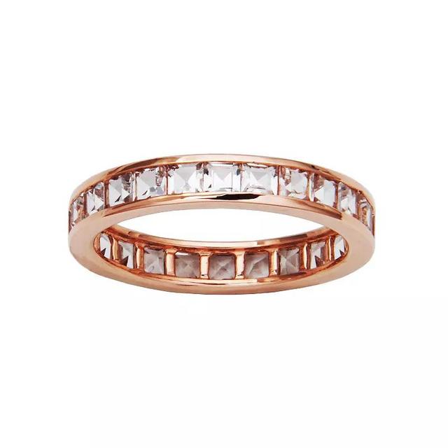 10k Rose Gold White Topaz Channel Set Princess Cut Eternity Band, Womens 10k Gold Product Image