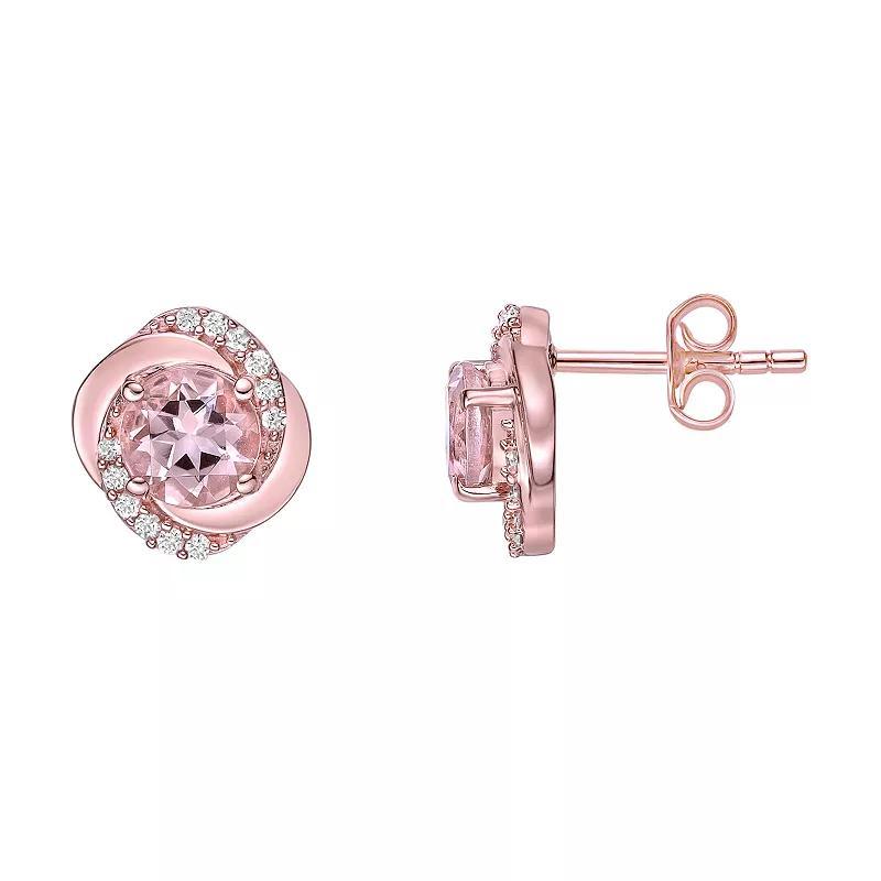 Gemminded 10k Rose Gold Morganite & 1/10 Carat T.W. Diamond Rosette Stud Earrings, Womens Product Image