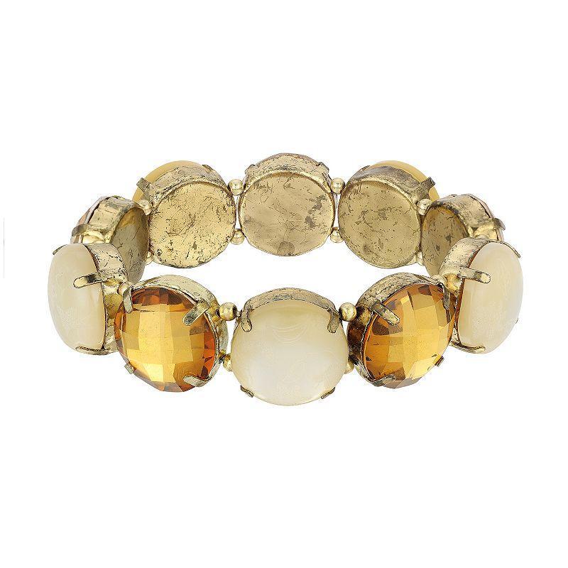 1928 Antiqued Gold Tone Round Stone Stretch Bracelet, Womens, Multi Product Image