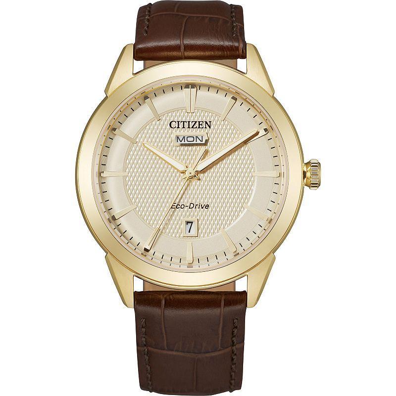 Citizen Mens Eco Day & Date Gold Dial Watch Brown Product Image