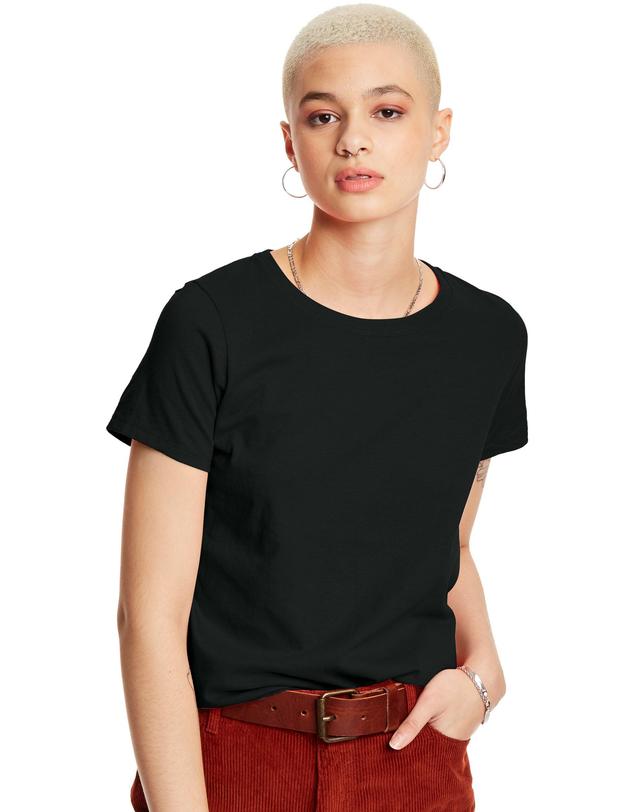 Hanes Essentials Womens Cotton Round Neck T-Shirt Black M Product Image