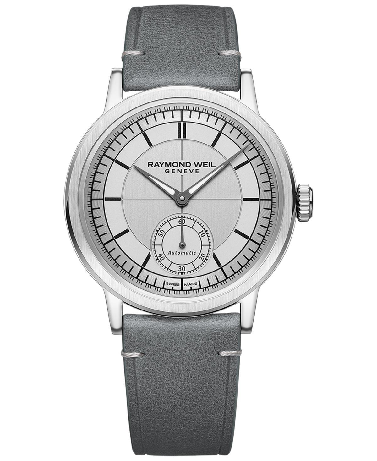 Raymond Weil Mens Swiss Automatic Millesime Gray Leather Strap Watch 40mm Product Image