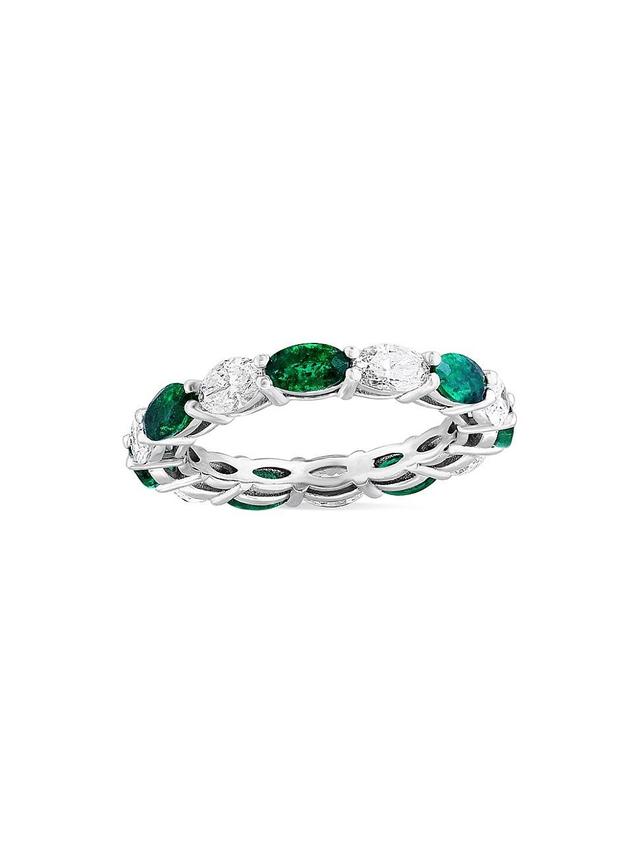 Womens 14K White Gold, Emerald & 1.41 TCW Diamond Ring Product Image