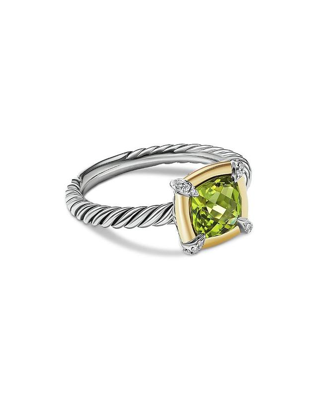 David Yurman 18K Yellow Gold & Sterling Silver Petite Chatelaine Peridot & Diamond Bezel Ring Product Image