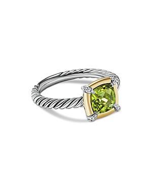 David Yurman 18K Yellow Gold & Sterling Silver Petite Chatelaine Peridot & Diamond Bezel Ring Product Image