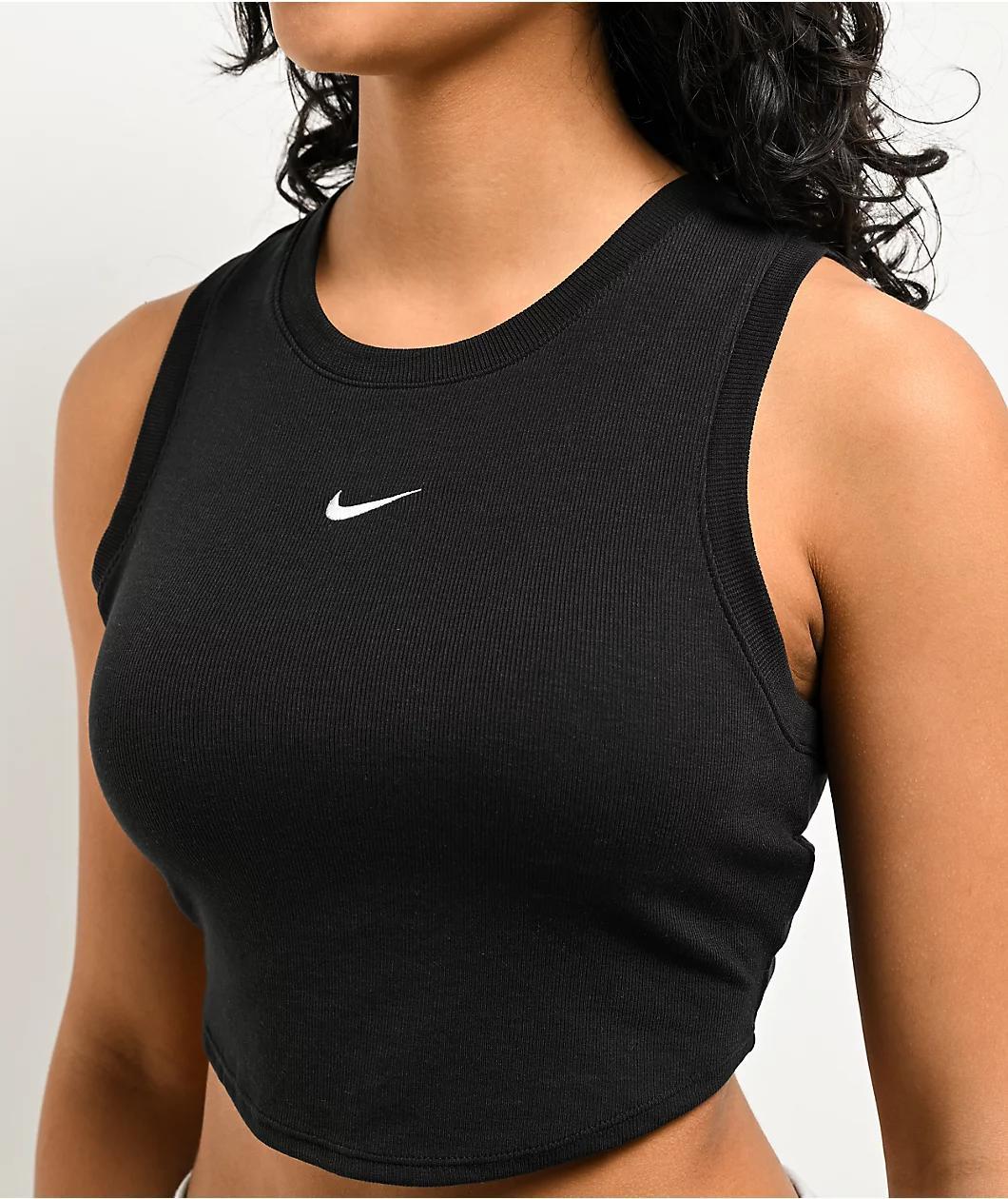 Nike Sportswear Chill Knit Black Ribbed Crop Tank Top Product Image