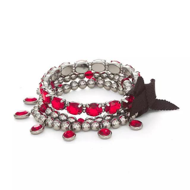 Simply Vera Vera Wang Silver Tone Red Stone Drop Earrings, Multi Row Necklace, and Stretch Bracelet 3-Piece Set, Womens Product Image