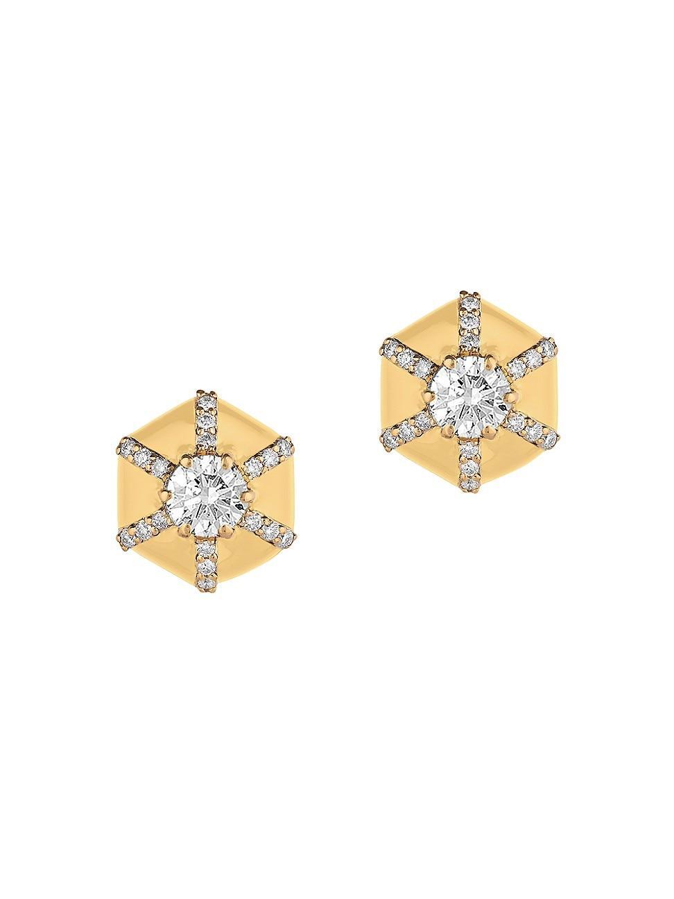 Womens Queen 18K Yellow Gold & Diamond Hexagonal Stud Earrings Product Image