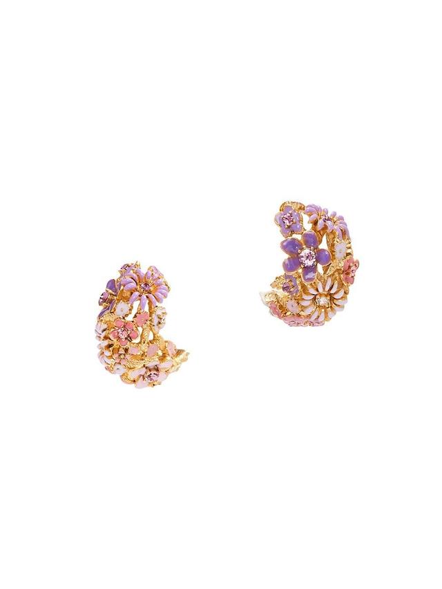 Womens Goldtone, Enamel & Glass Crystal Flower Hoop Earrings Product Image