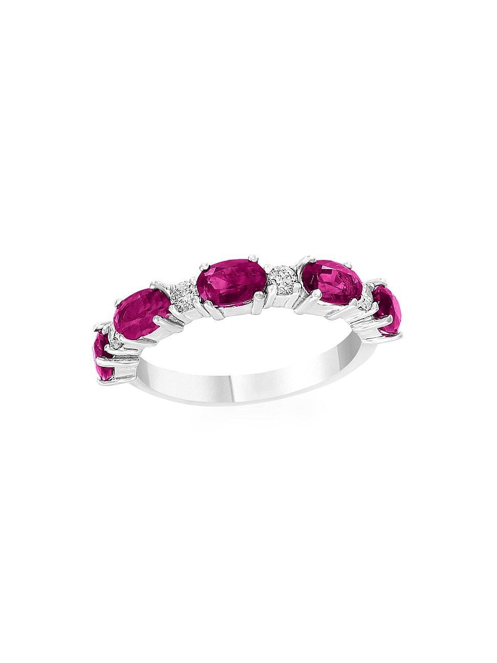 Womens 14K White Gold, Ruby & 0.20 TCW Diamond Band Ring Product Image