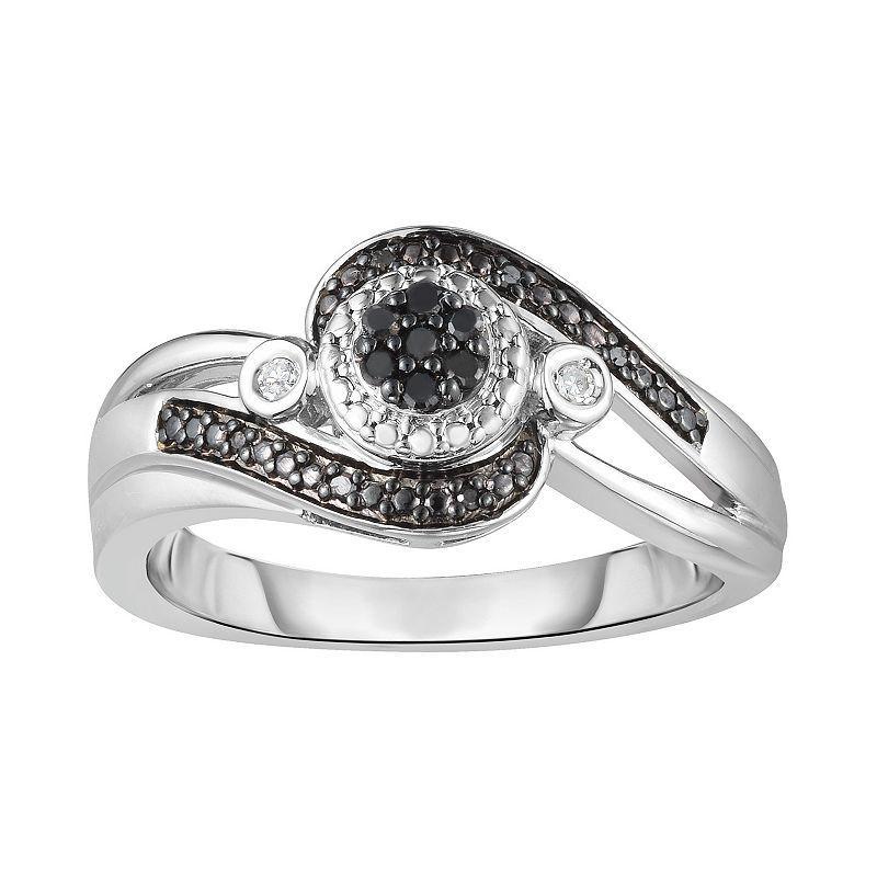 Sterling Silver 1/10 Carat T.W. Black & White Diamond Bypass Ring, Womens Silver Tone Product Image