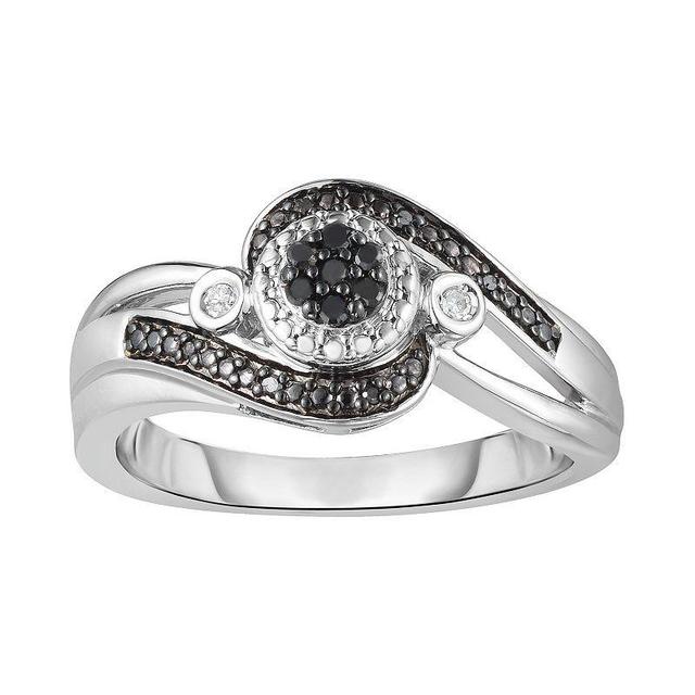 Sterling Silver 1/10 Carat T.W. Black & White Diamond Bypass Ring, Womens Multicolor Product Image