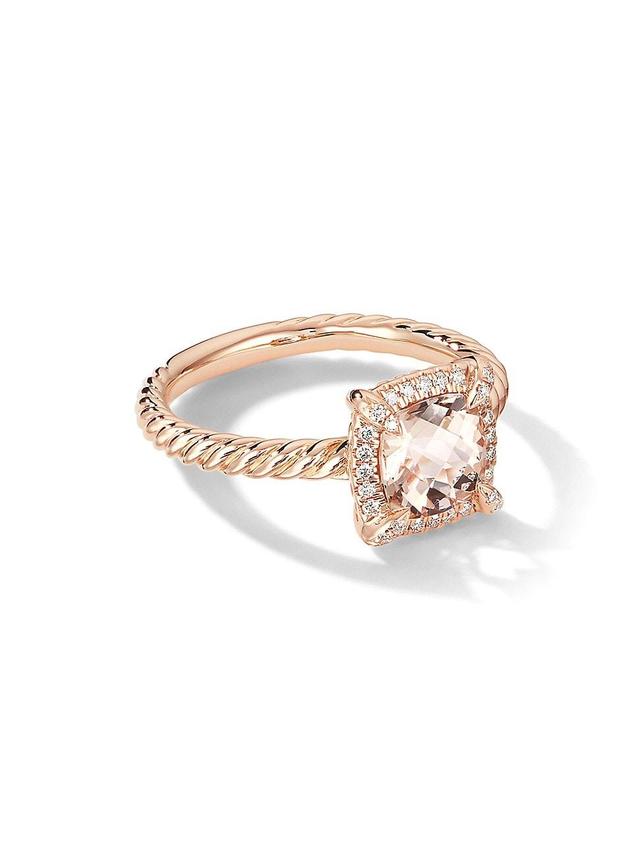 Womens Petite Chatelaine Pav Bezel Ring in 18K Rose Gold with Morganite and Diamonds Product Image