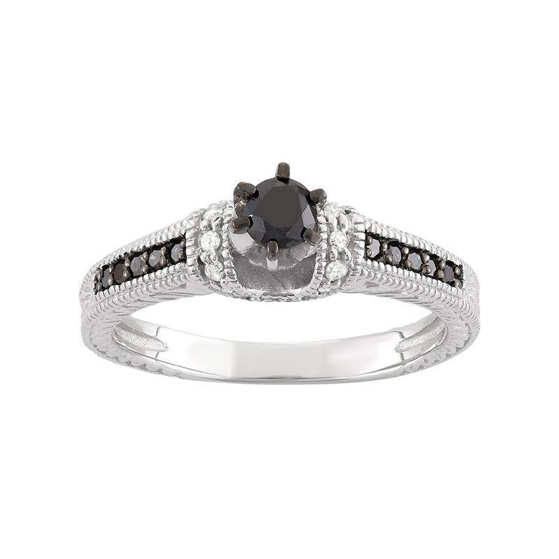 Jewelexcess 1/2 Carat T.W. Black & White Diamond Sterling Silver Miligrain Ring, Womens Product Image