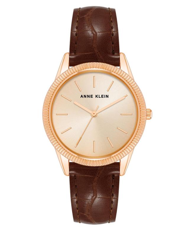 Anne Klein Womens Three Hand Quartz Round Brown Polyurethane Faux Leather Band Watch, 36mm Product Image