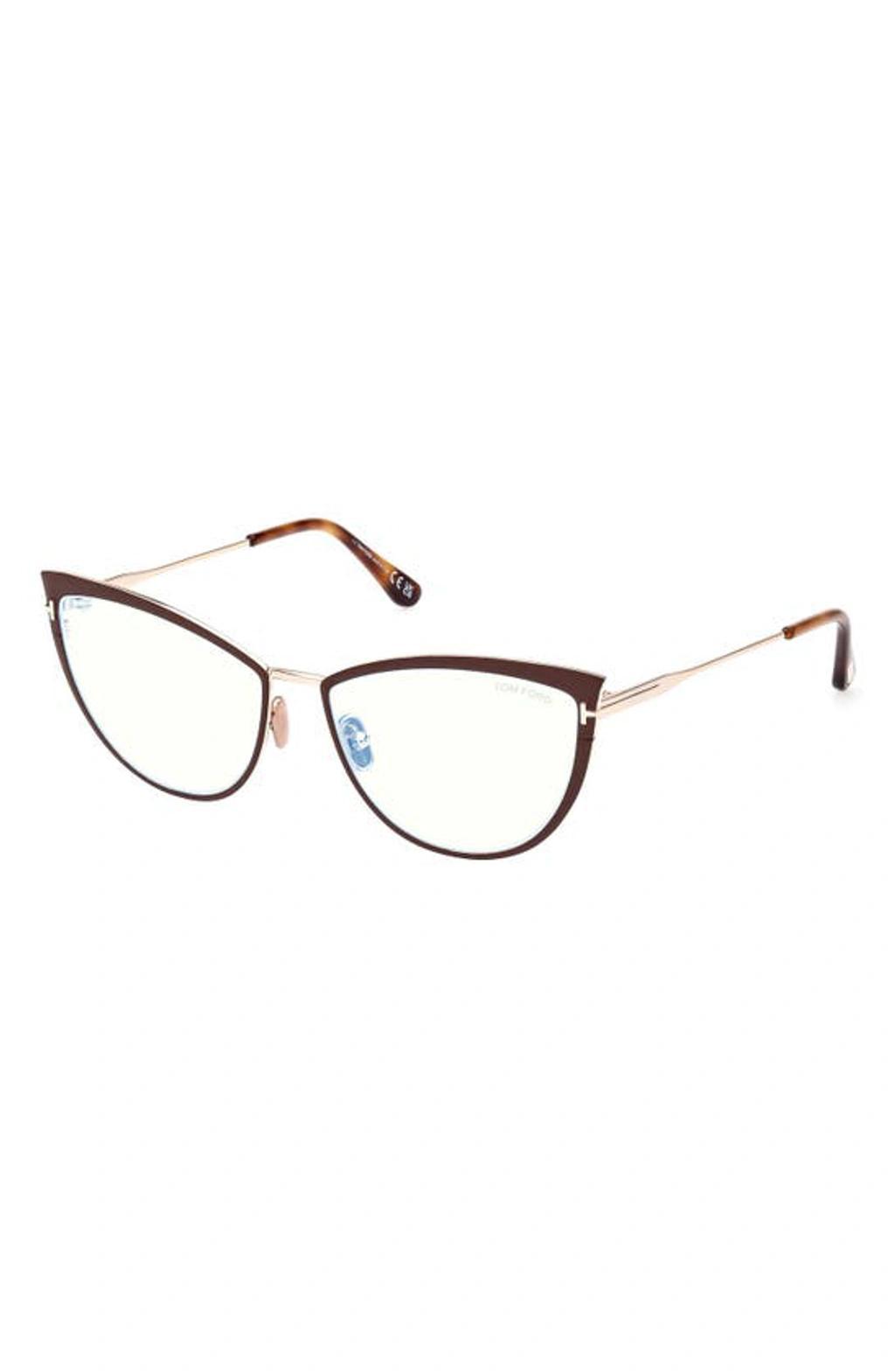 TOM FORD 56mm Cat Eye Blue Light Blocking Glasses In Matte Light Brown Product Image