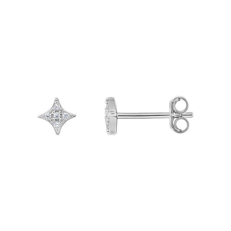 PRIMROSE Sterling Silver Pave Cubic Zirconia Diamond Shape Stud Earrings, Womens, Sterling Clear Product Image