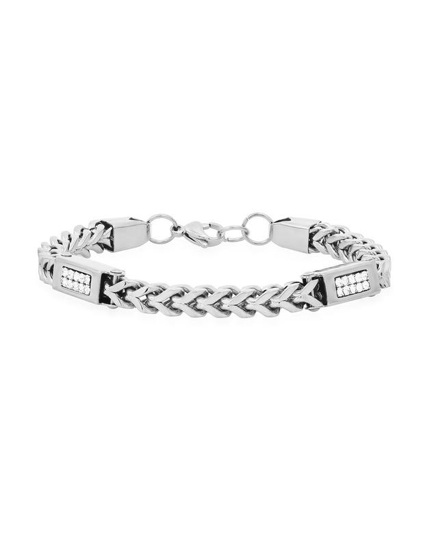 Steeltime Mens Stainless Steel Wheat Chain and Simulated Diamonds Link Bracelet Product Image