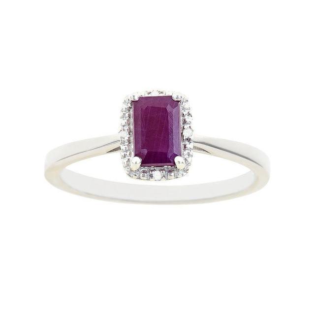 Celebration Gems Sterling Silver Ruby & Diamond Accent Rectangle Halo Ring, Womens Red Product Image