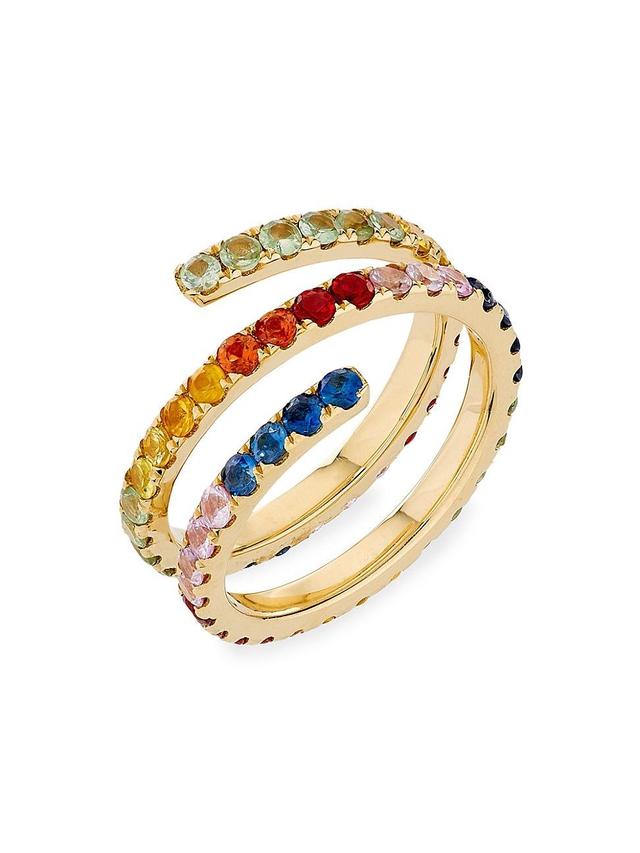 Womens 14K Yellow Gold & Multicolored Sapphire Wrap Ring Product Image