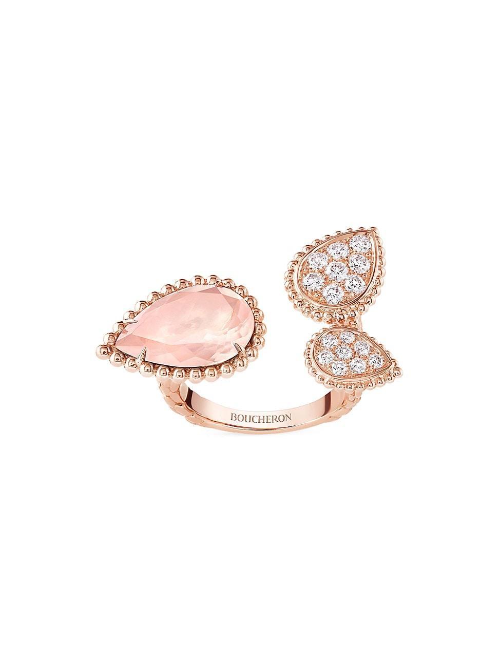 Womens Serpent Bohme 18K Rose Gold, Pink Quartz & 0.49 TCW Diamond Cuff Ring Product Image