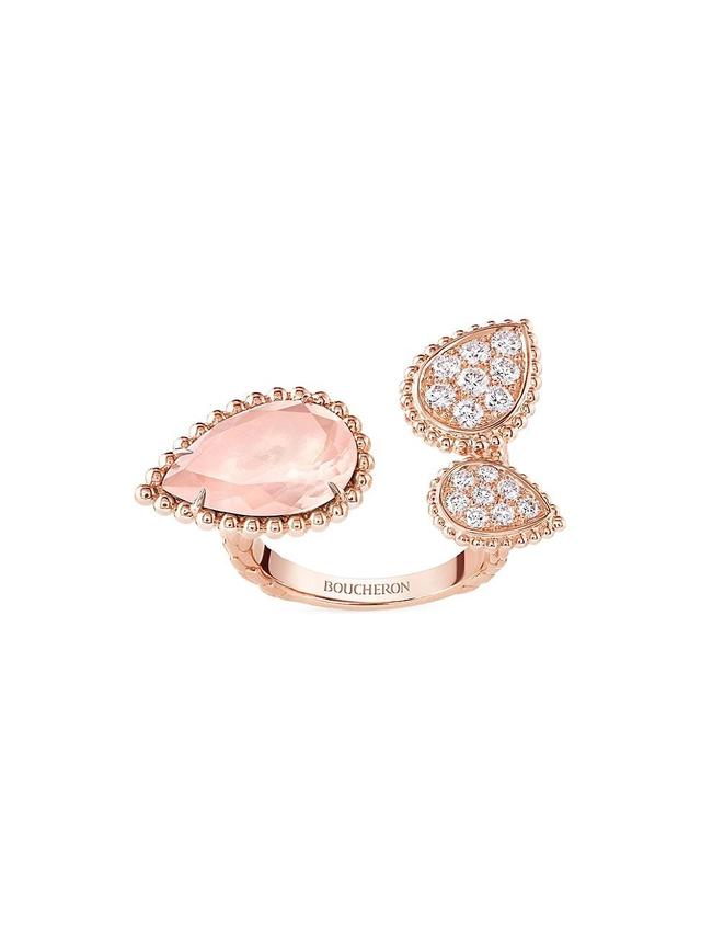 Womens Serpent Bohme 18K Rose Gold, Pink Quartz & 0.49 TCW Diamond Cuff Ring Product Image