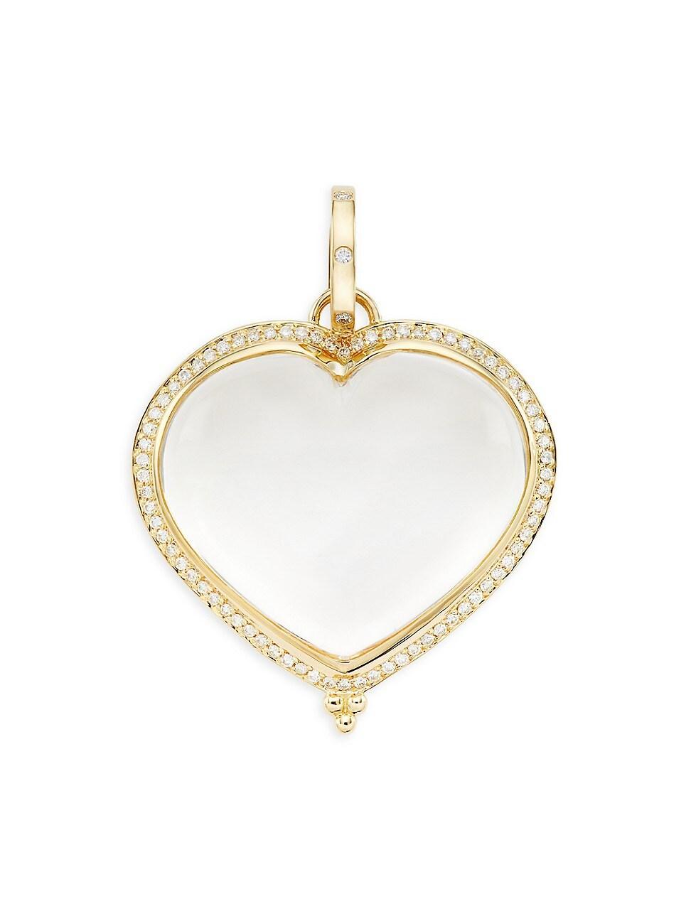 Womens Florence98 18K Yellow Gold, Rock Crystal & Diamond Heart Pendant Product Image