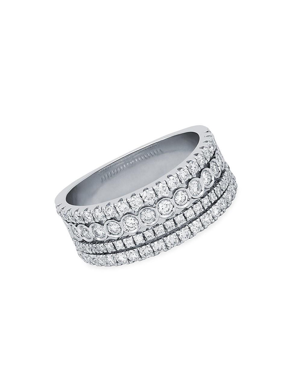 Womens Splash 18K White Gold & Diamond 4-Row Ring Product Image