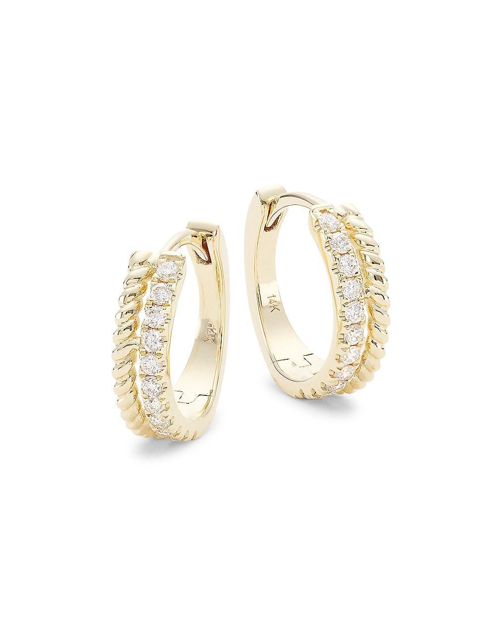 Womens 14K Yellow Gold & 0.19 TCW Diamond Huggie Hoop Earrings Product Image